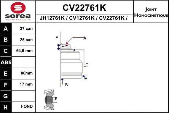 EAI CV22761K - Шарнирный комплект, ШРУС, приводной вал unicars.by