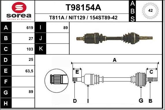 EAI T98154A - Приводной вал unicars.by