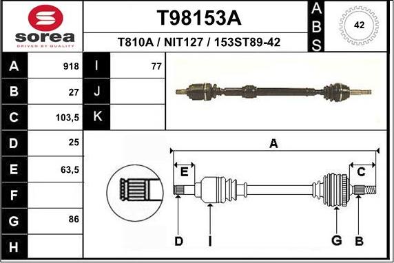 EAI T98153A - Приводной вал unicars.by