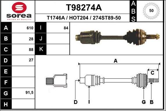 EAI T98274A - Приводной вал unicars.by