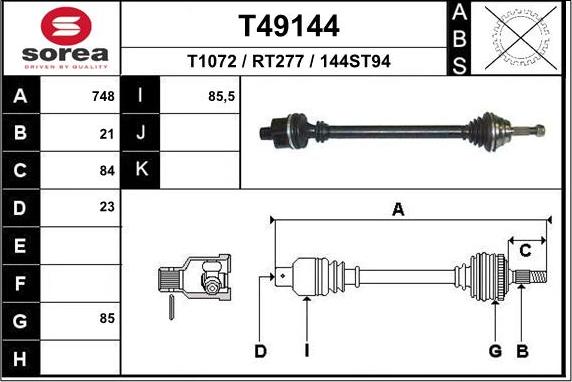 EAI T49144 - Приводной вал unicars.by