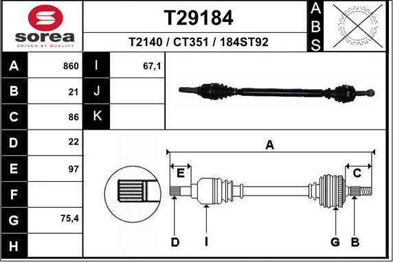 EAI T29184 - Приводной вал unicars.by