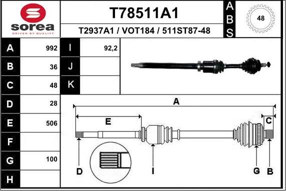 EAI T78511A1 - Приводной вал unicars.by