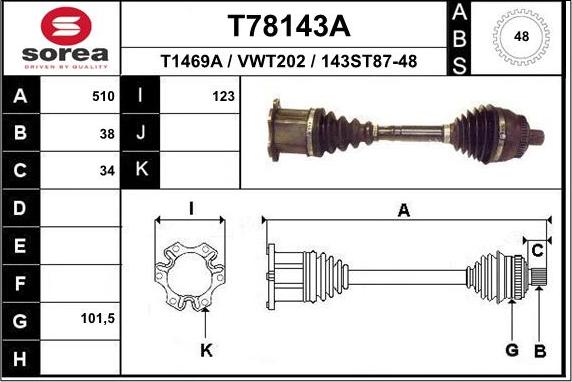 EAI T78143A - Полуосевой вал, дифференциал unicars.by