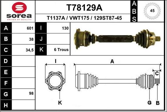 EAI T78129A - Приводной вал unicars.by