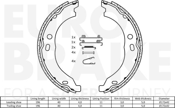 Eurobrake 58492719754 - Комплект тормозных колодок, барабанные unicars.by