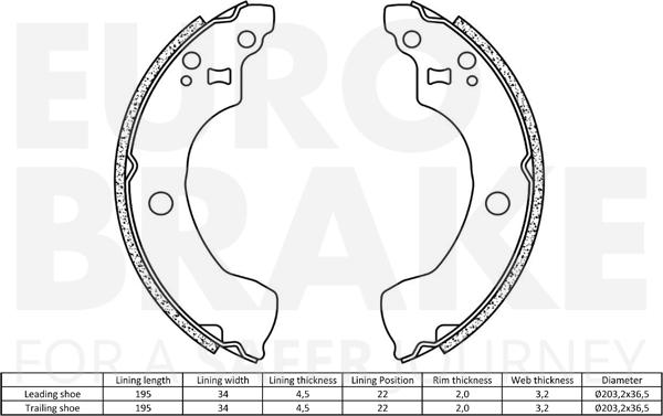 Eurobrake 58492722694 - Комплект тормозных колодок, барабанные unicars.by