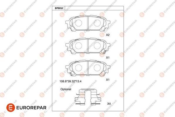 EUROREPAR 1681257780 - Тормозные колодки, дисковые, комплект unicars.by