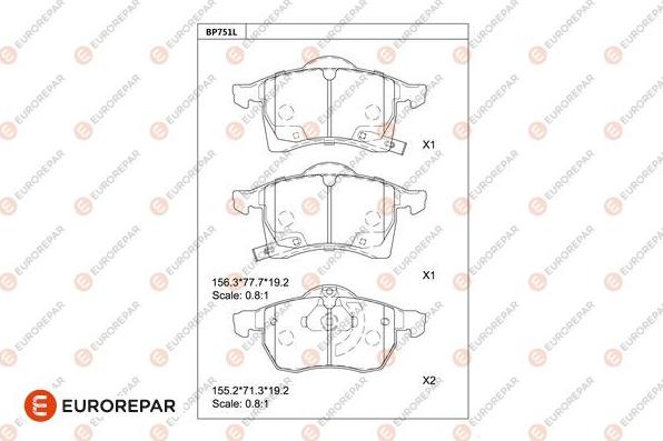 EUROREPAR 1681269980 - Тормозные колодки, дисковые, комплект unicars.by