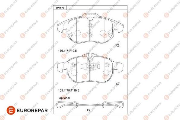 EUROREPAR 1681260780 - Тормозные колодки, дисковые, комплект unicars.by