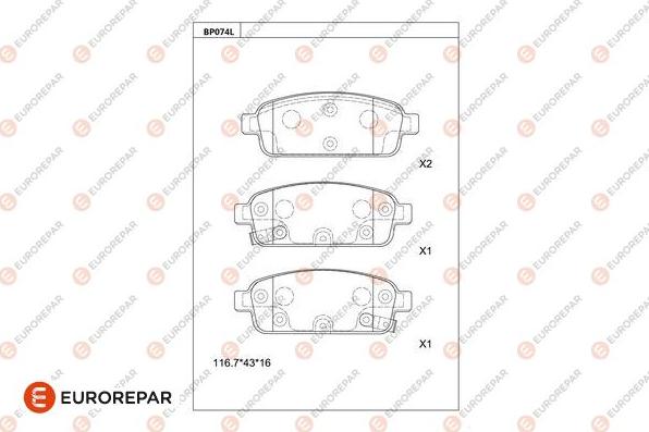 EUROREPAR 1681207080 - Тормозные колодки, дисковые, комплект unicars.by