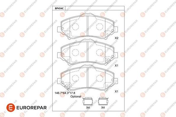 EUROREPAR 1681232880 - Тормозные колодки, дисковые, комплект unicars.by