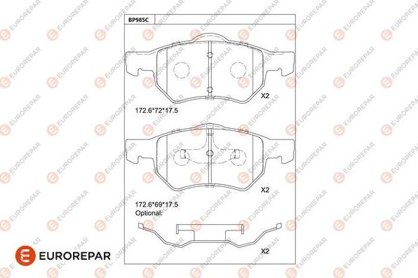 EUROREPAR 1681272680 - Тормозные колодки, дисковые, комплект unicars.by