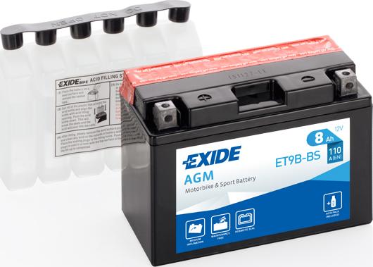 Exide ET9B-BS - Стартерная аккумуляторная батарея, АКБ unicars.by