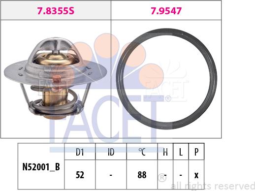 FACET 7.8355 - Термостат охлаждающей жидкости / корпус unicars.by