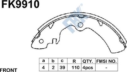 FBK FK9910 - Комплект тормозных колодок, барабанные unicars.by