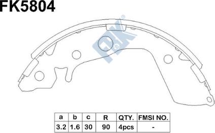 FBK FK5804 - Комплект тормозных колодок, барабанные unicars.by