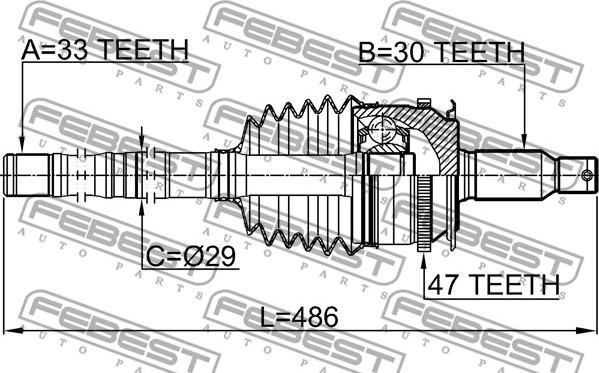 Febest 0414-KB4A47L - Шарнирный комплект, ШРУС, приводной вал unicars.by