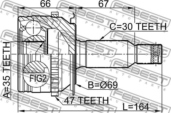 Febest 0410-KB4A47 - Шарнирный комплект, ШРУС, приводной вал unicars.by