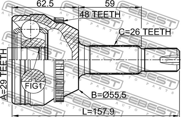 Febest 0110-ZZE132A48 - Шарнирный комплект, ШРУС, приводной вал unicars.by