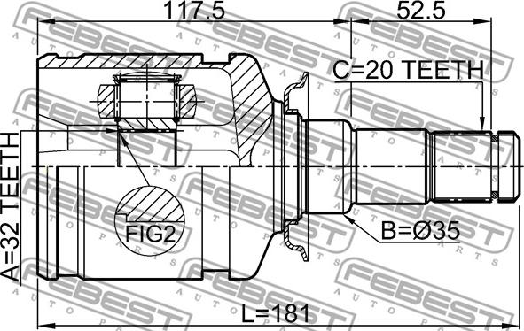 Febest 0111-CT220LH - Шарнирный комплект, ШРУС, приводной вал unicars.by