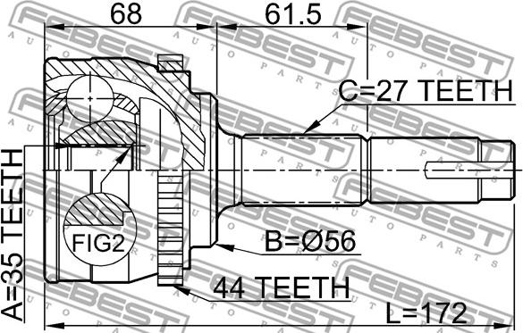 Febest 0210-070A44 - Шарнирный комплект, ШРУС, приводной вал unicars.by