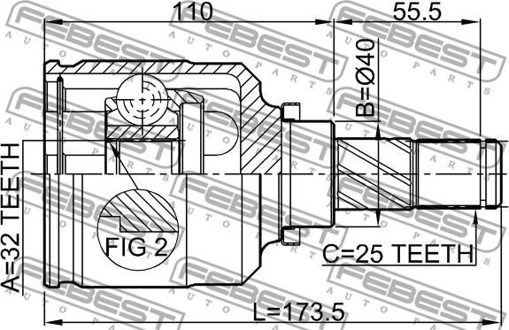 Febest 0211-SR20LH - Шарнирный комплект, ШРУС, приводной вал unicars.by