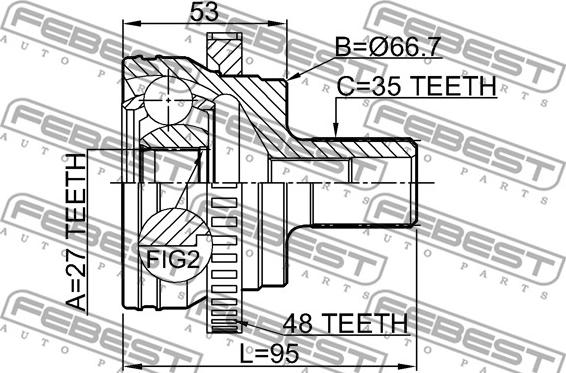 Febest 1610-220A48 - Шарнирный комплект, ШРУС, приводной вал unicars.by