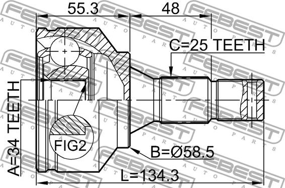 Febest 2510-30720 - Шарнирный комплект, ШРУС, приводной вал unicars.by