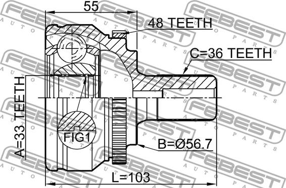 Febest 2710-S60A48 - Шарнирный комплект, ШРУС, приводной вал unicars.by