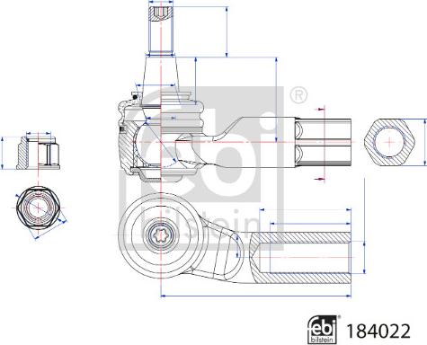 Febi Bilstein 184022 - Наконечник рулевой тяги, шарнир unicars.by