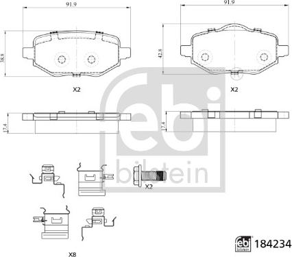 Febi Bilstein 184234 - Тормозные колодки, дисковые, комплект unicars.by