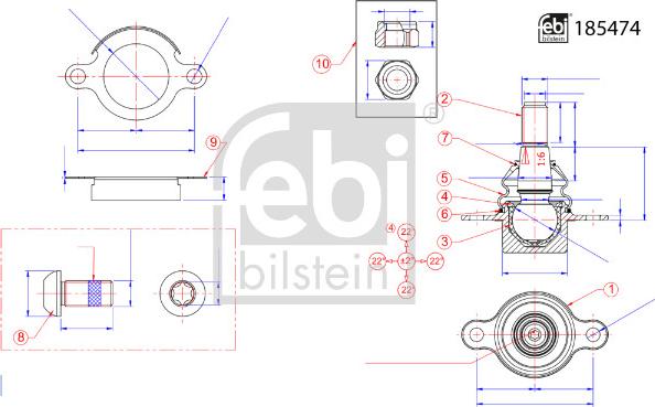 Febi Bilstein 185474 - Осевой шарнир, рулевая тяга unicars.by