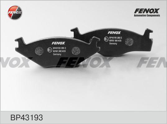 Fenox BP43193 - Тормозные колодки, дисковые, комплект unicars.by