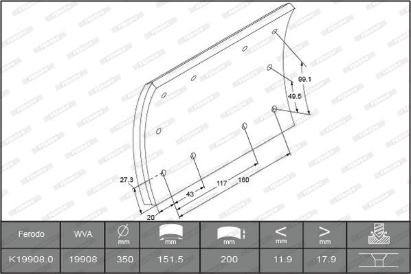 Ferodo K19908.0TG - Комплект тормозных башмаков, барабанные тормоза unicars.by