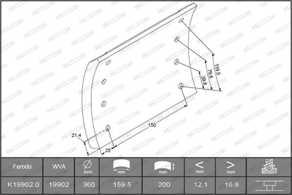 Ferodo K19902.0TG - Комплект тормозных башмаков, барабанные тормоза unicars.by