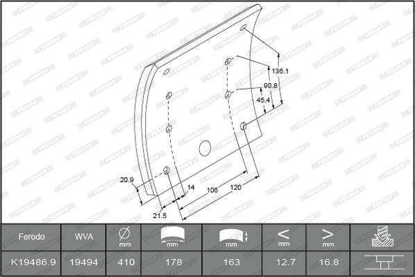 Ferodo K19486.0TC - Комплект тормозных башмаков, барабанные тормоза unicars.by