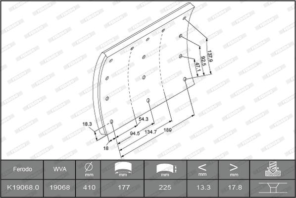 Ferodo K19068.0TG - Комплект тормозных башмаков, барабанные тормоза unicars.by