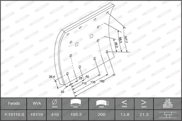 Ferodo K19116.0-F3656 - Комплект тормозных башмаков, барабанные тормоза unicars.by