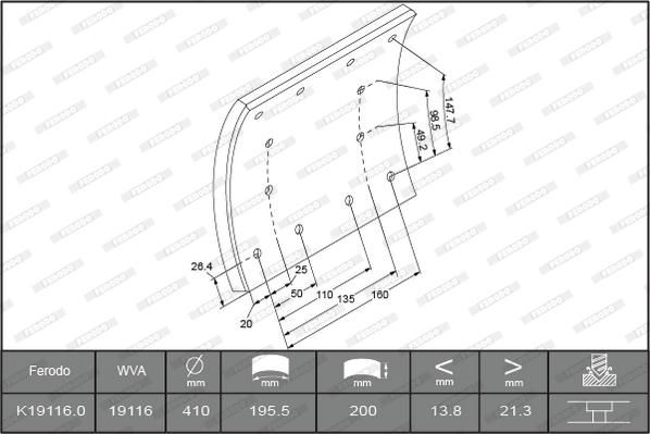 Ferodo K19116.0-F3653 - Комплект тормозных башмаков, барабанные тормоза unicars.by