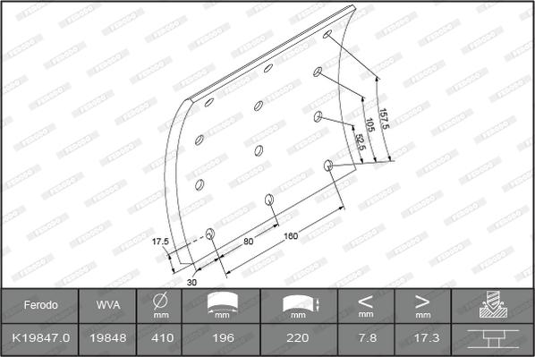 Ferodo K19847.0TG - Комплект тормозных башмаков, барабанные тормоза unicars.by