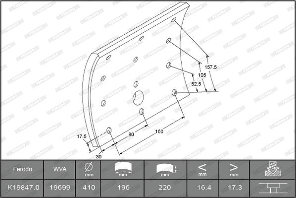 Ferodo K19847.0TG - Комплект тормозных башмаков, барабанные тормоза unicars.by