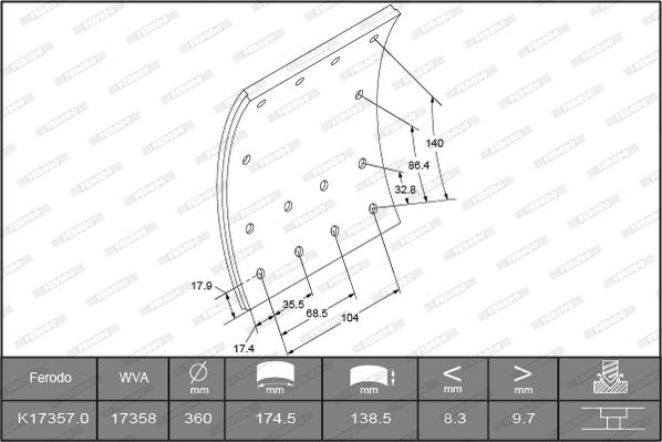 Ferodo K17357.0TG - Комплект тормозных башмаков, барабанные тормоза unicars.by