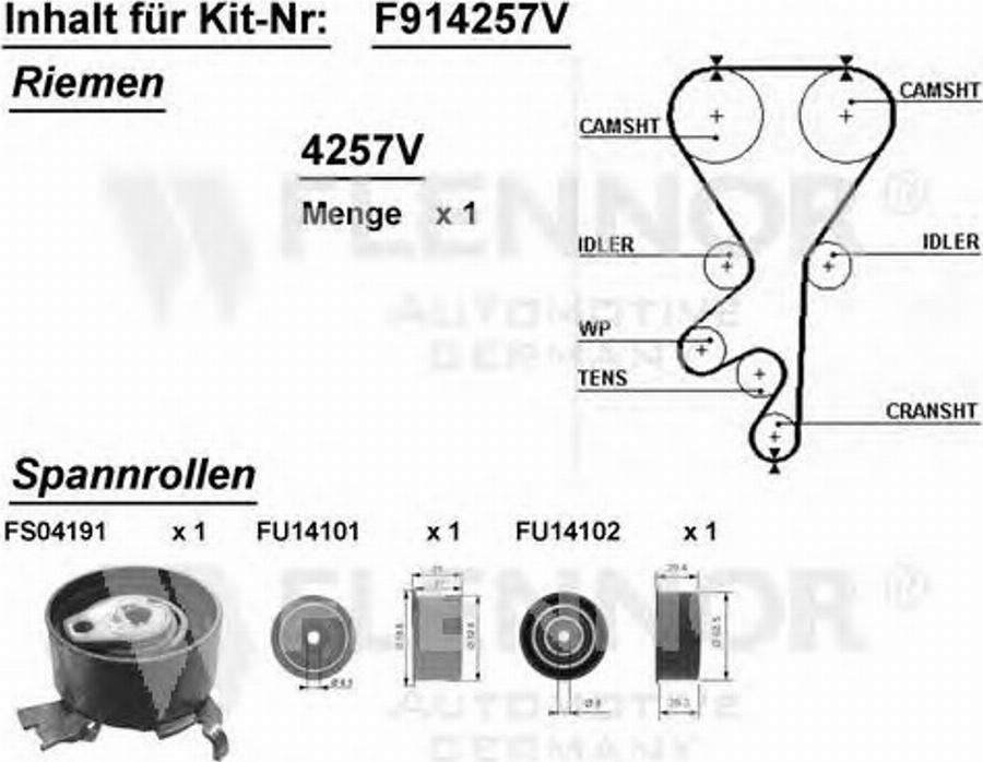 Flennor F914257V - Комплект зубчатого ремня ГРМ unicars.by