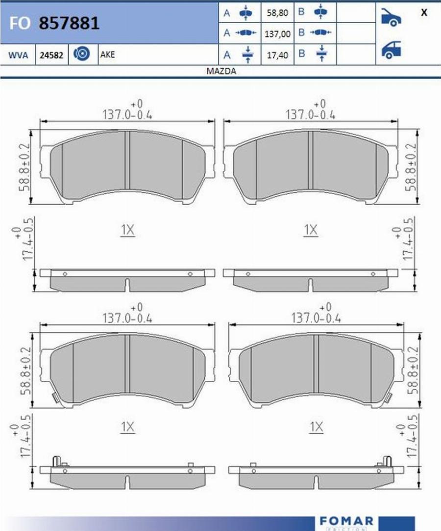 FOMAR Friction FO 857881 - Тормозные колодки, дисковые, комплект unicars.by