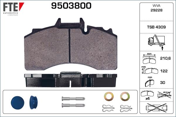 FTE 9503800 - Тормозные колодки, дисковые, комплект unicars.by