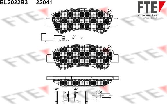 FTE BL2022B3 - Тормозные колодки, дисковые, комплект unicars.by