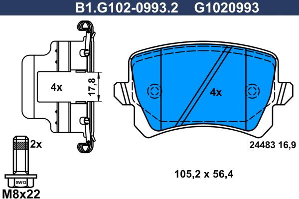 Galfer B1.G102-0993.2 - Тормозные колодки, дисковые, комплект unicars.by