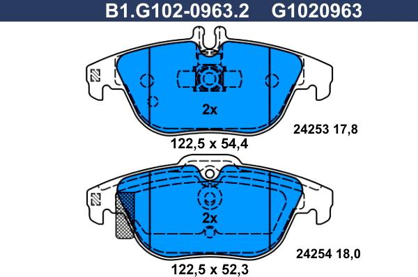 Galfer B1.G102-0963.2 - Тормозные колодки, дисковые, комплект unicars.by