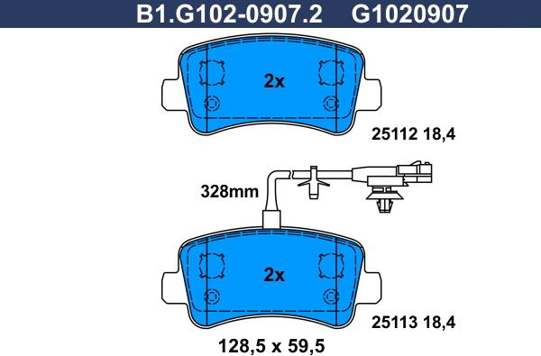 Galfer B1.G102-0907.2 - Тормозные колодки, дисковые, комплект unicars.by